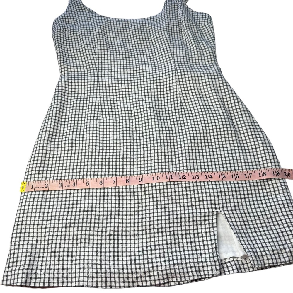 Abercrombie & Fitch Sz S Black White Check Linen Blend Mini Dress w/ Hair Tie - Picture 13 of 15